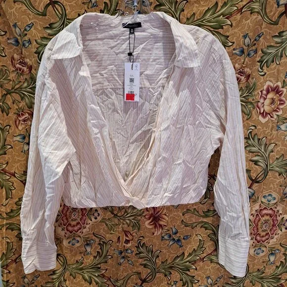 Crossover cropped striped shirt 100% Cotton - Picture 1 of 12